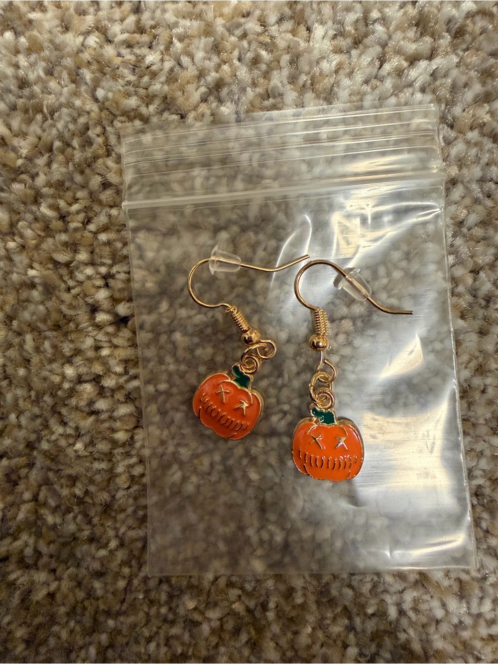 Gold-Tone Orange Pumpkin Dangle Earrings by